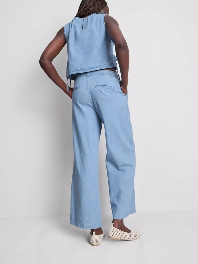 Baumwoll-Denim-Tanktop mit seitlichen Bindebändern