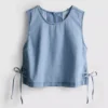 Baumwoll-Denim-Tanktop mit seitlichen Bindebändern
