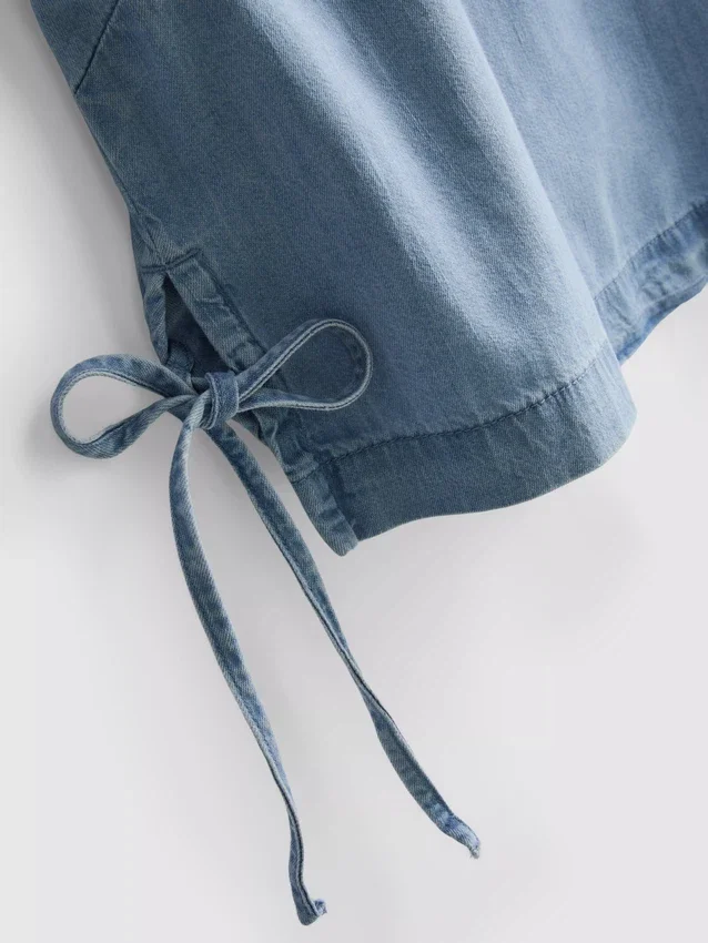 Baumwoll-Denim-Tanktop mit seitlichen Bindebändern