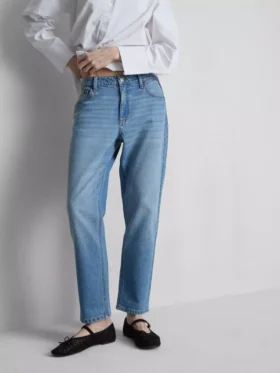 Baumwoll-Jeans mit mittlerer Leibhöhe und geradem Bein