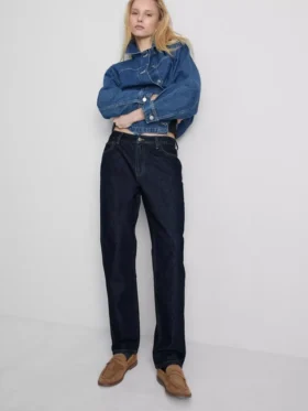 Baumwoll-Jeans mit mittlerer Leibhöhe und geradem Bein
