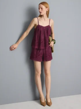 Baumwoll-Shorts mit hoher Taille und Stickerei