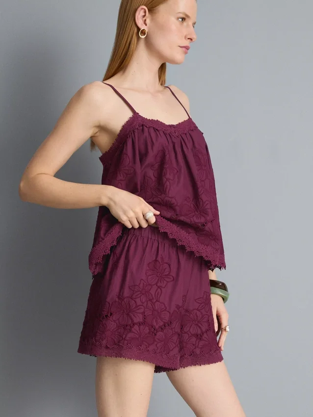 Baumwoll-Shorts mit hoher Taille und Stickerei