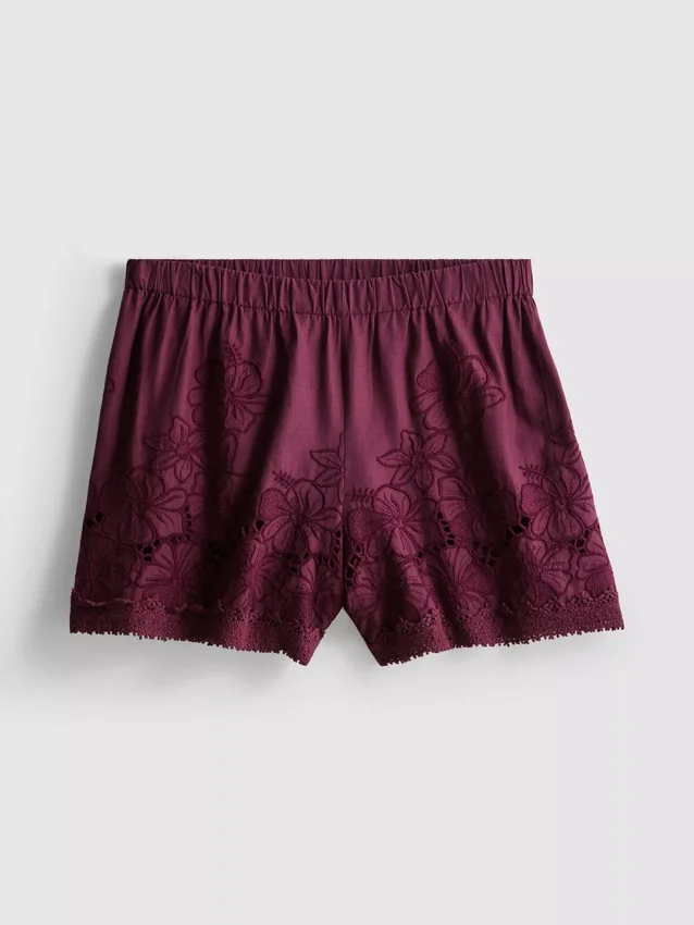 Baumwoll-Shorts mit hoher Taille und Stickerei