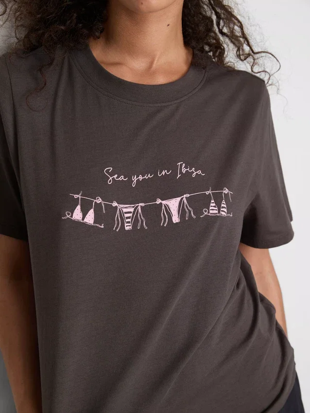 Baumwoll-T-Shirt mit Grafik und kurzen Shorts