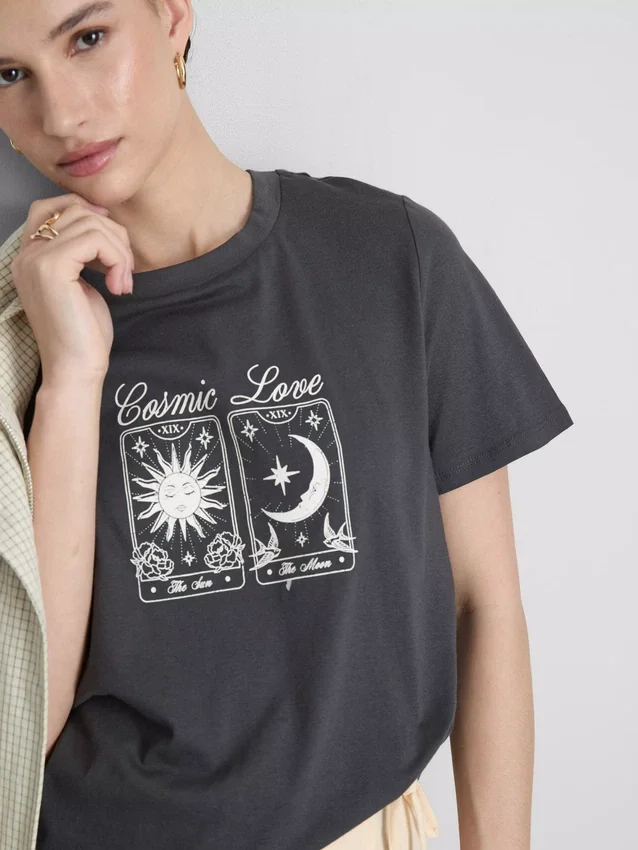 Baumwoll-T-Shirt mit kurzem Ärmel und Aufdruck