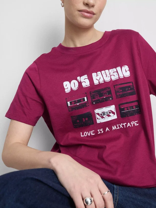 Baumwoll-T-Shirt mit kurzem Ärmel und Aufdruck