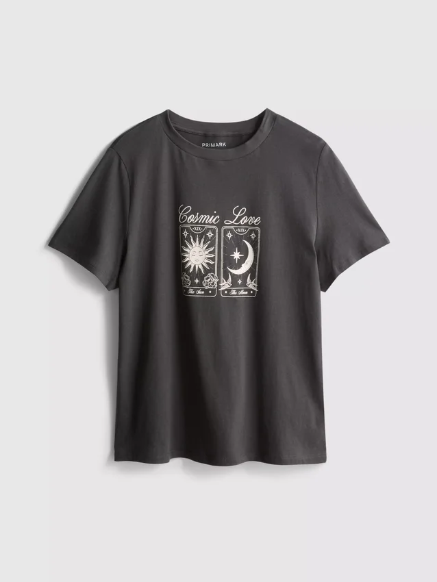 Baumwoll-T-Shirt mit kurzem Ärmel und Aufdruck