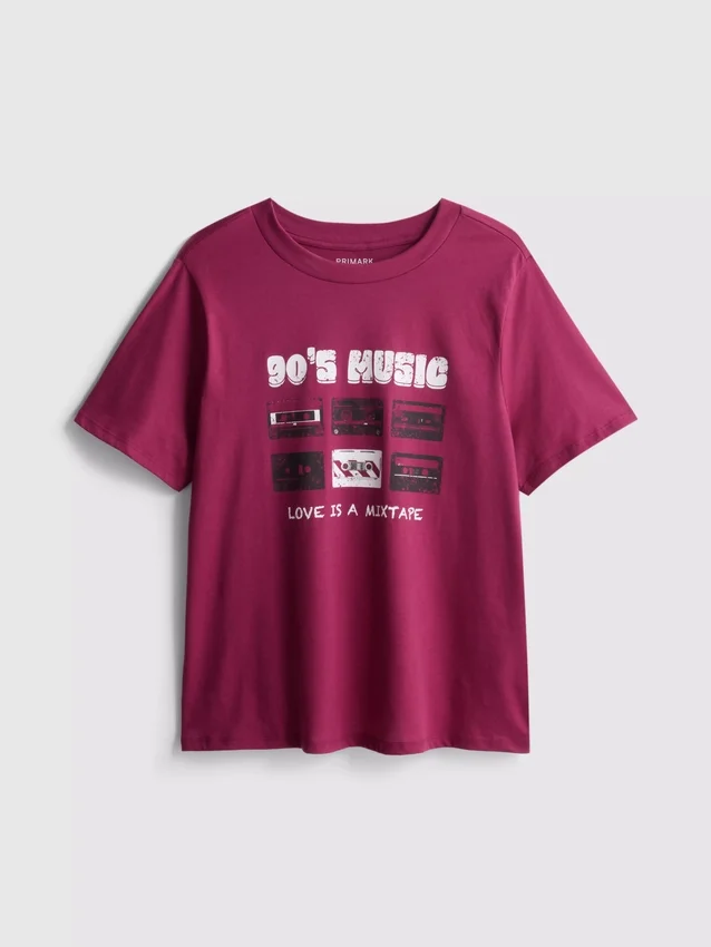 Baumwoll-T-Shirt mit kurzem Ärmel und Aufdruck