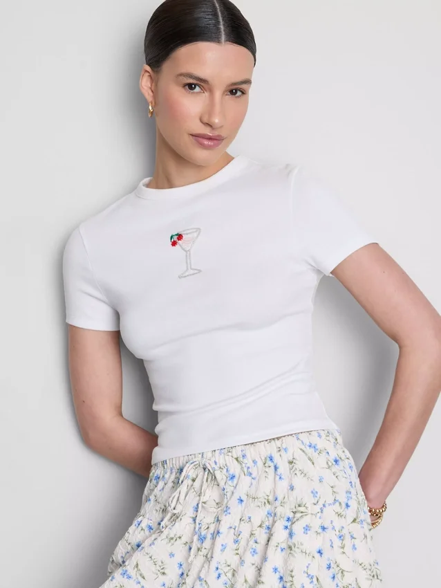 Baumwollreiches, kurzes Baby-T-Shirt mit Perlenverzierung