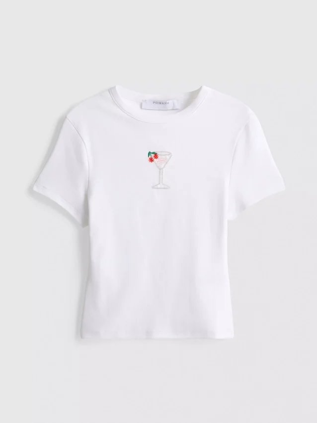 Baumwollreiches, kurzes Baby-T-Shirt mit Perlenverzierung
