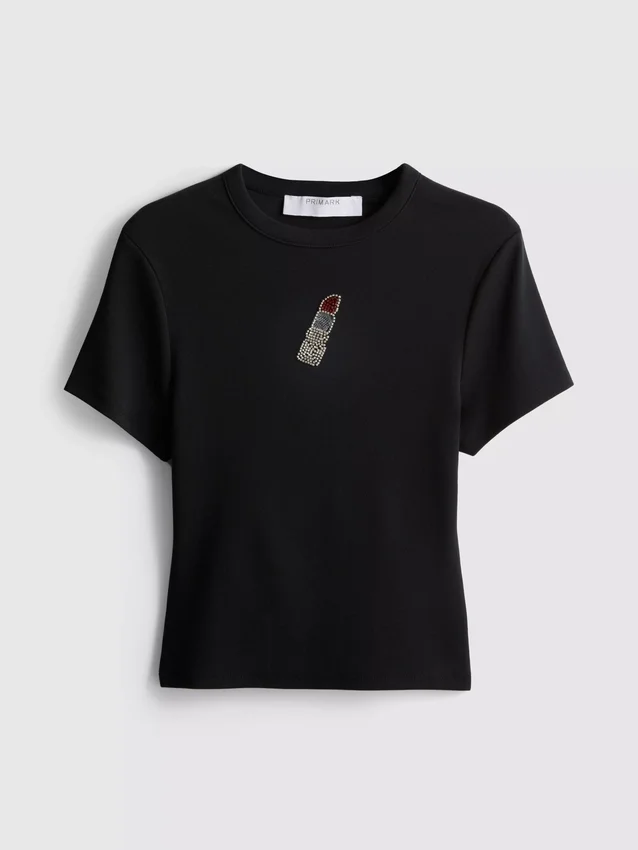 Baumwollreiches, kurzes Baby-T-Shirt mit Perlenverzierung