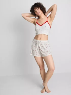 Bedruckte, gerippte Schlafanzug-Shorts