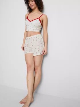 Bedruckte, gerippte Schlafanzug-Shorts