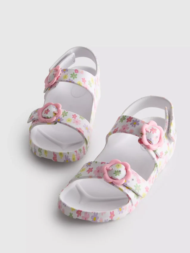 Bedruckte Sandalen mit doppeltem Schnallenriemen