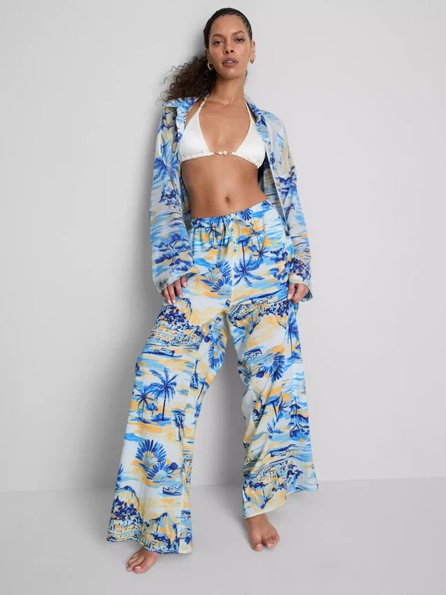 Bedruckte Strandhose mit weitem Bein