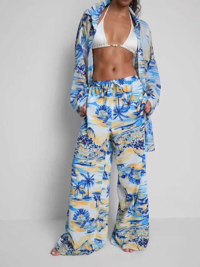 Bedruckte Strandhose mit weitem Bein