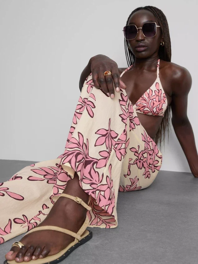Bedruckte Strandhose mit weitem Bein