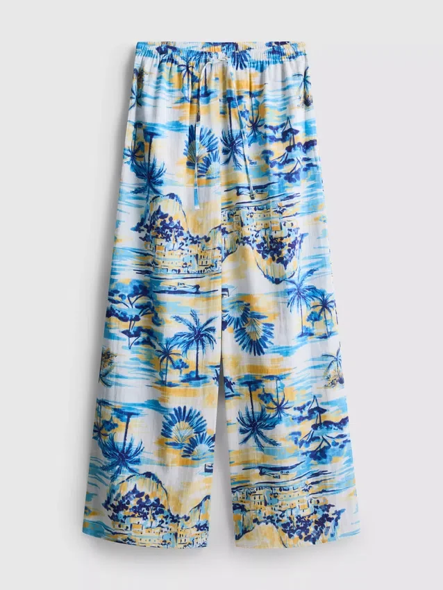 Bedruckte Strandhose mit weitem Bein
