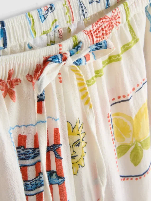 Bedruckte Strandhose mit weitem Bein