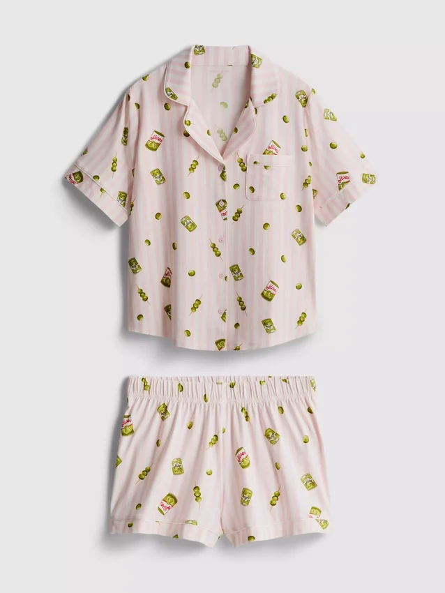 Bedruckter Boyfriend-Shorty-Schlafanzug