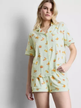 Bedruckter Boyfriend-Shorty-Schlafanzug