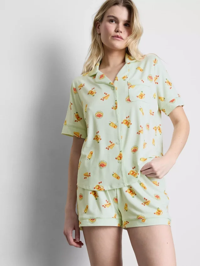 Bedruckter Boyfriend-Shorty-Schlafanzug