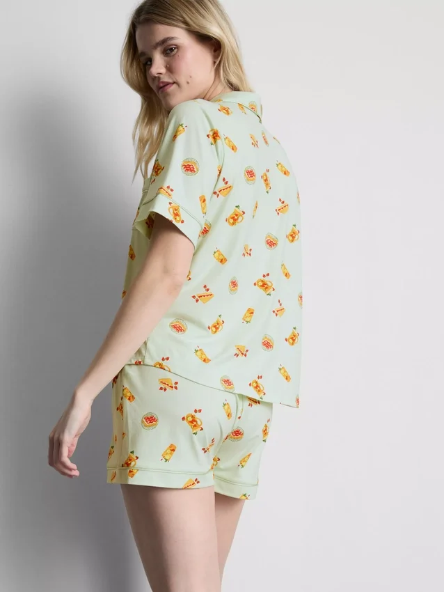 Bedruckter Boyfriend-Shorty-Schlafanzug