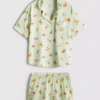 Bedruckter Boyfriend-Shorty-Schlafanzug