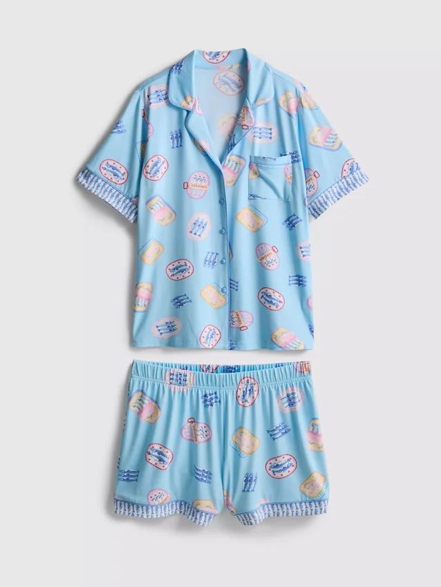 Bedruckter Shorty-Schlafanzug im Boyfriend-Stil