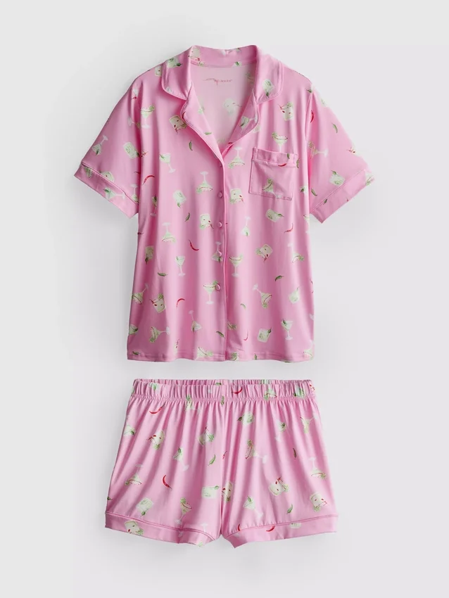 Bedruckter Shorty-Schlafanzug im Boyfriend-Stil