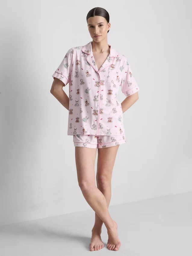 Bedruckter Teddy-Boyfriend-Shorty-Schlafanzug