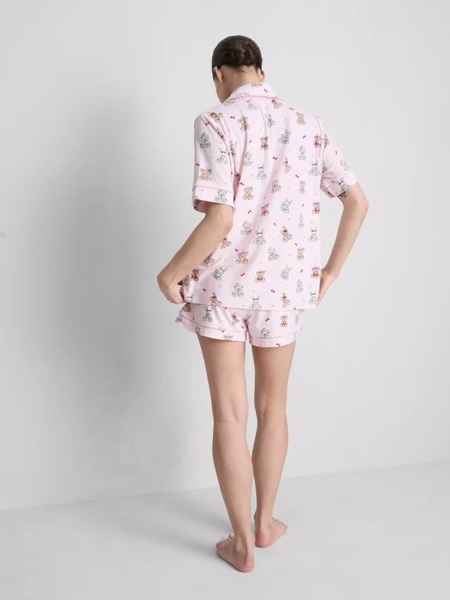 Bedruckter Teddy-Boyfriend-Shorty-Schlafanzug