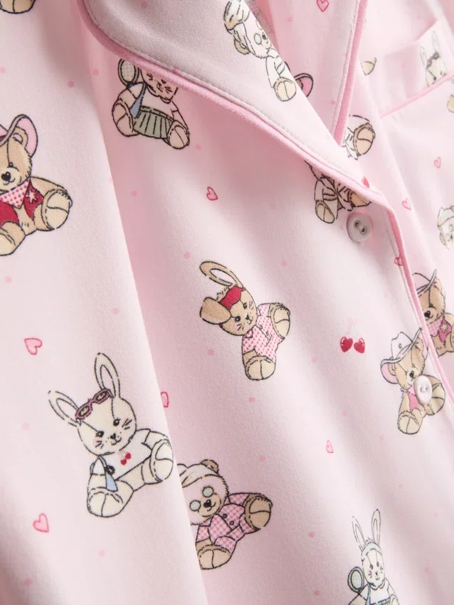Bedruckter Teddy-Boyfriend-Shorty-Schlafanzug