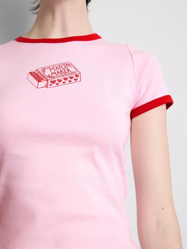 Bedrucktes Baumwoll-Baby-T-Shirt mit Ringer-Schnitt