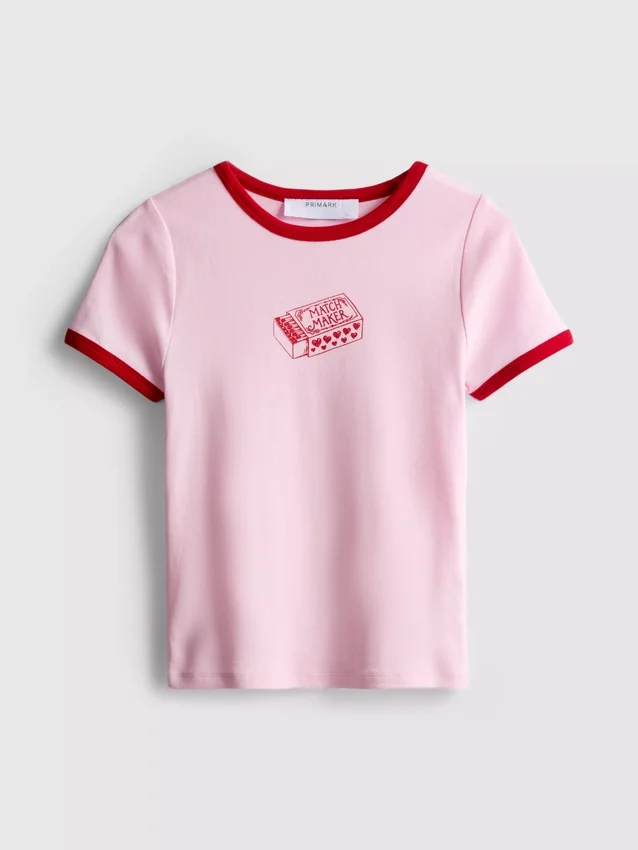 Bedrucktes Baumwoll-Baby-T-Shirt mit Ringer-Schnitt