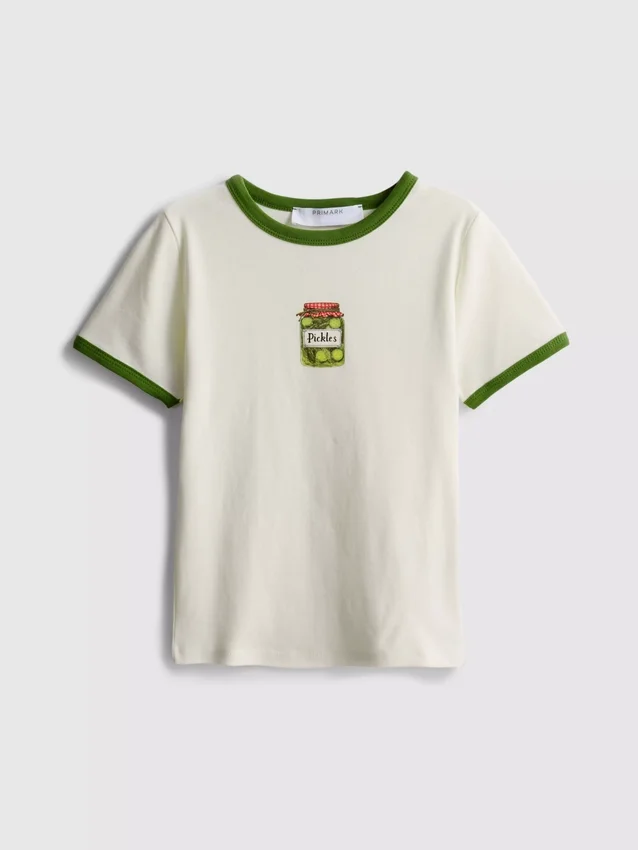 Bedrucktes Baumwoll-Baby-T-Shirt mit Ringer-Schnitt