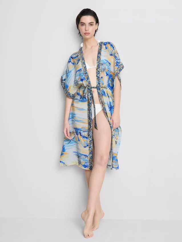 Bedrucktes Midi-Strandkleid im Wickelstil