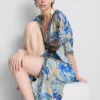 Bedrucktes Midi-Strandkleid im Wickelstil