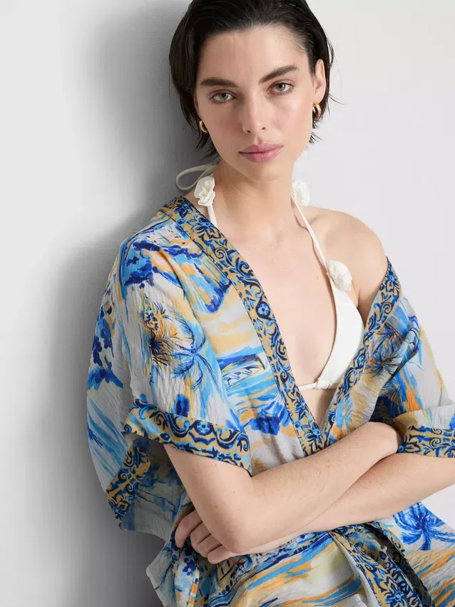 Bedrucktes Midi-Strandkleid im Wickelstil