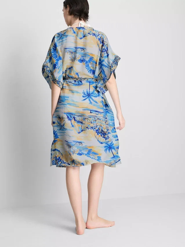 Bedrucktes Midi-Strandkleid im Wickelstil