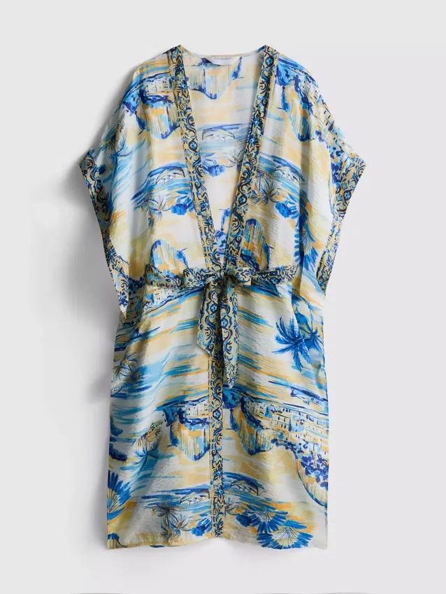 Bedrucktes Midi-Strandkleid im Wickelstil