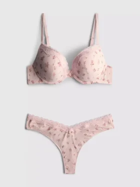 Bedrucktes Set aus Push-up-BH und String