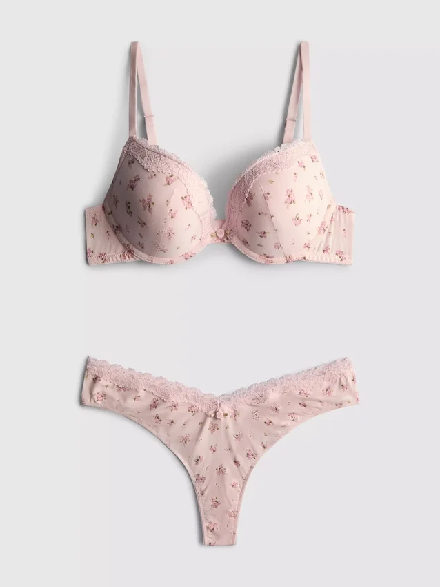 Bedrucktes Set aus Push-up-BH und String