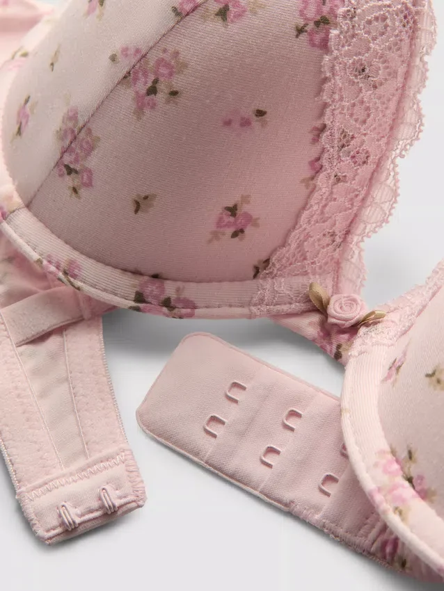 Bedrucktes Set aus Push-up-BH und String