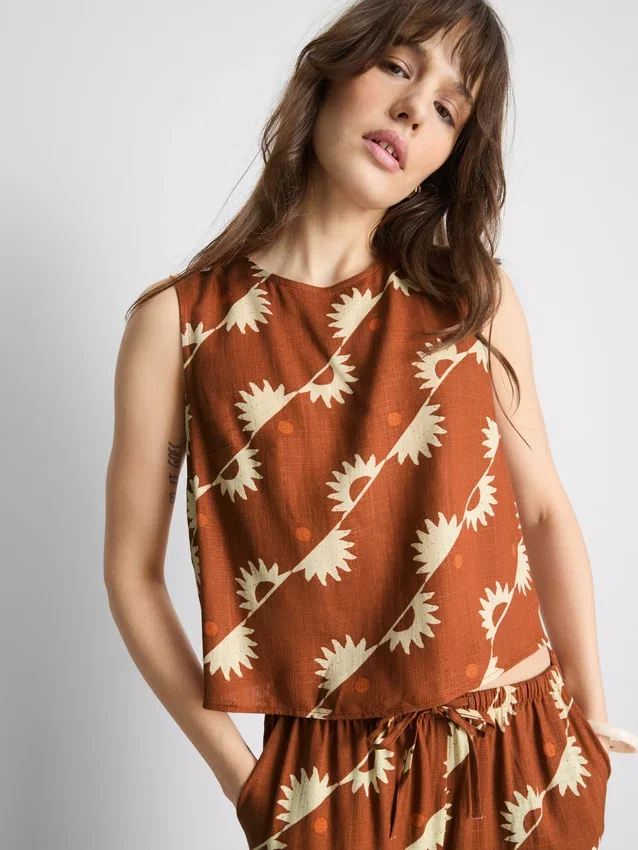 Bedrucktes Tanktop aus Baumwollmischung
