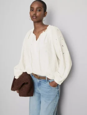 Bestickte Bluse mit Ballonärmeln