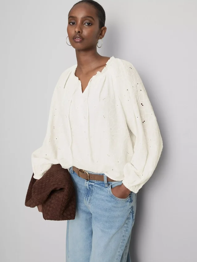Bestickte Bluse mit Ballonärmeln