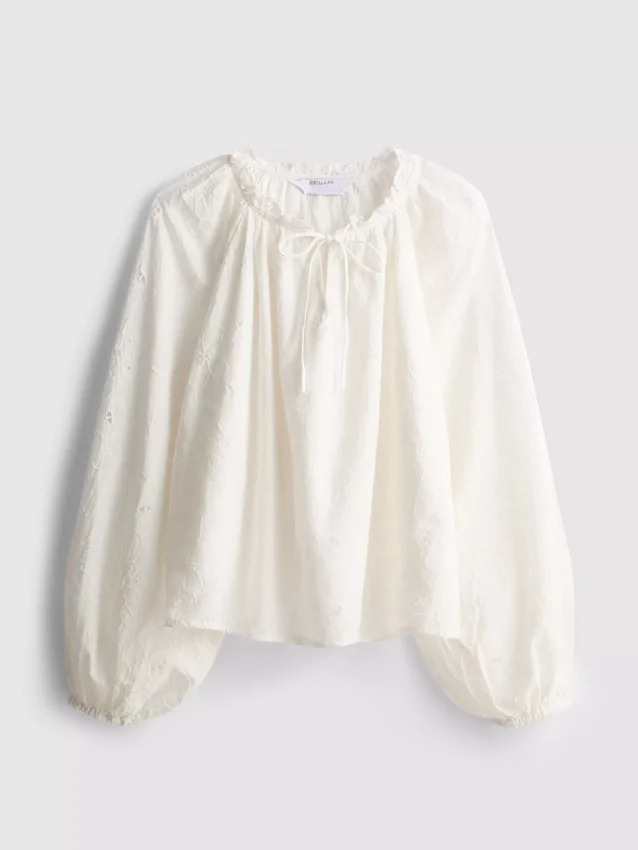 Bestickte Bluse mit Ballonärmeln