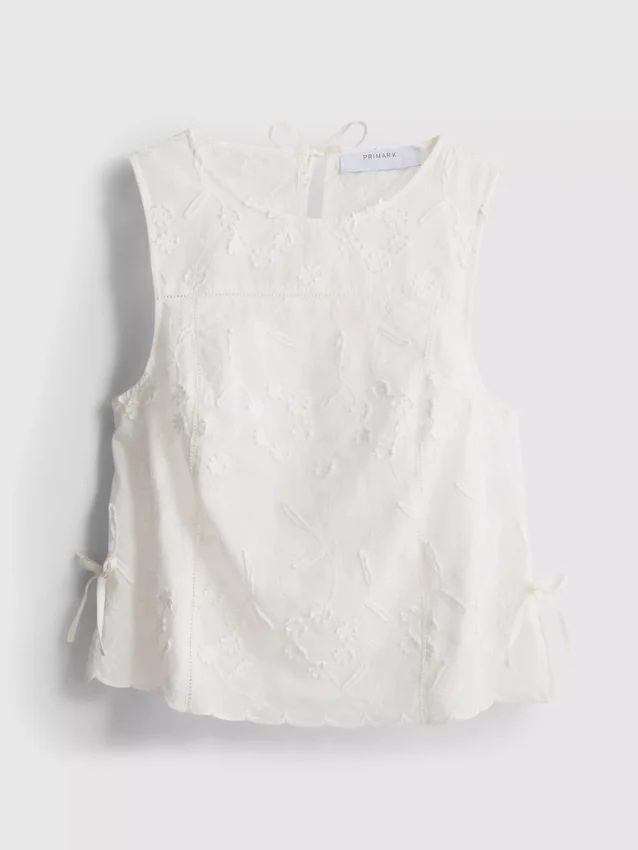 Besticktes Tanktop mit Blumenmuster und Bindeband
